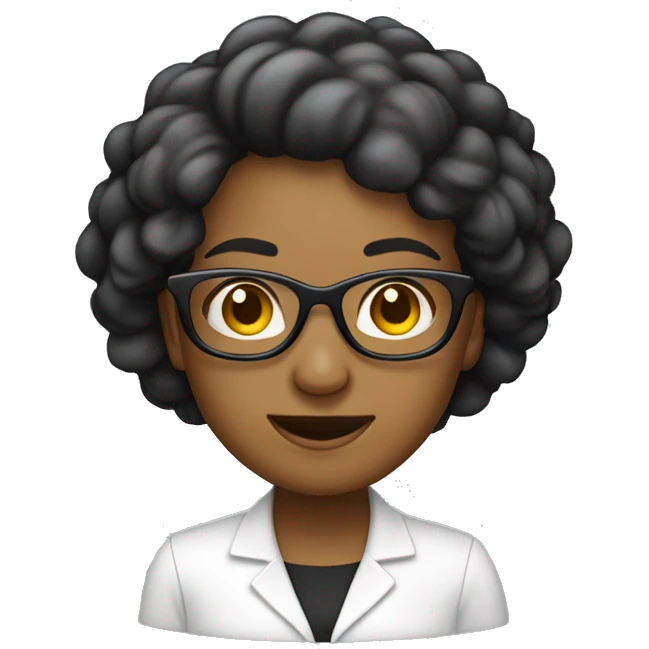 Profesora con pelo liso, negro y largo. Con lentes  emoji
