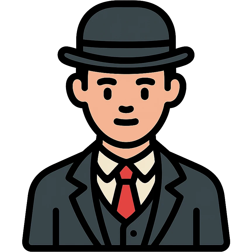 man in a vintage black and white suit, no facial hair, colored outline icon emoji
