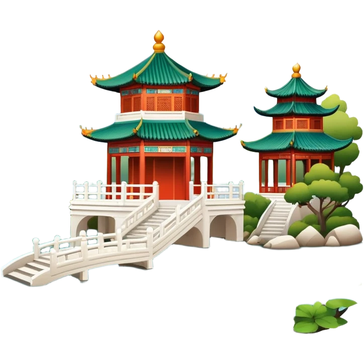 Summer Palace, Chinese garden with pavilion and lake, simple emoji design emoji