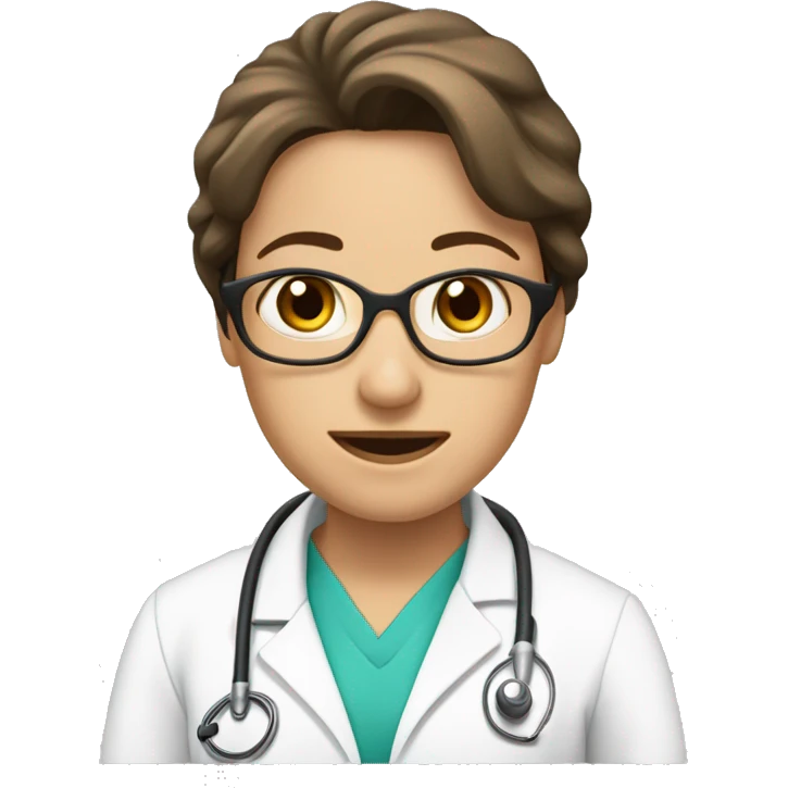 Doctora piel blanca, castaña, pelo largo y parada emoji