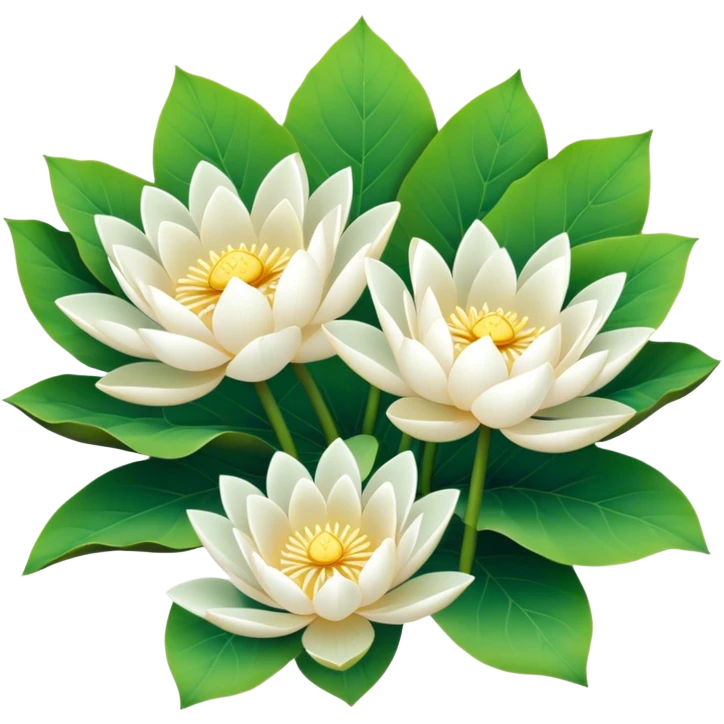 bouquet white Nymphaea lotus,stem, lotus leaf emoji
