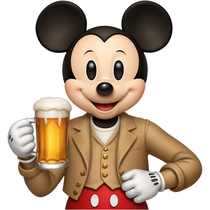Mickey Mouse holding a beer emoji