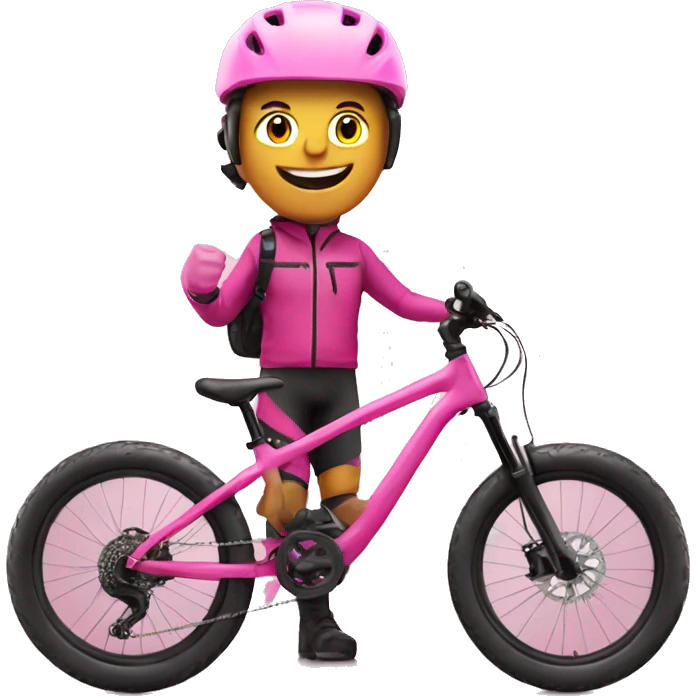 mountain biker on pink bike with thumb up emoji