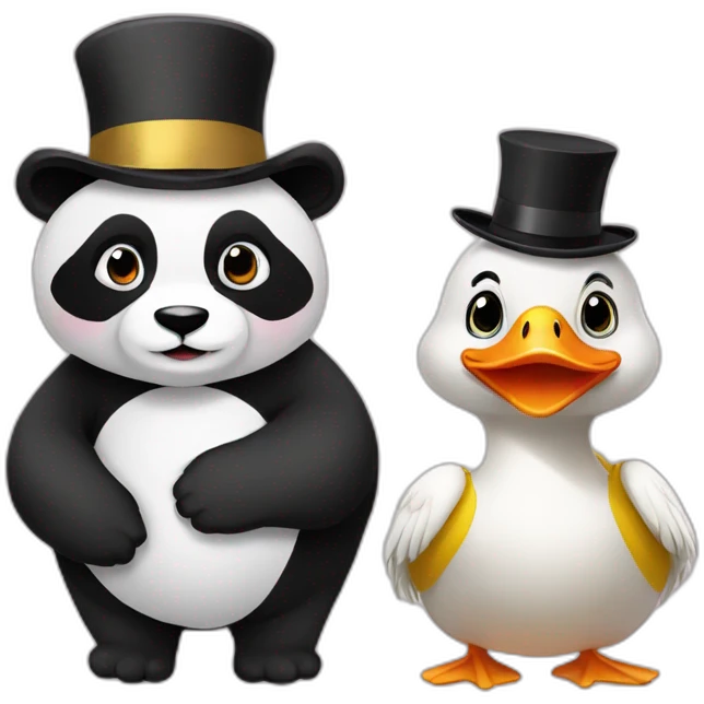 Panda and duck in hats emoji