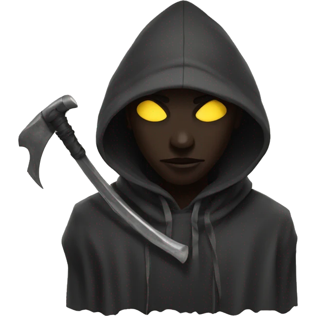 black figure with a hood and a scythe eyes spiral emoji