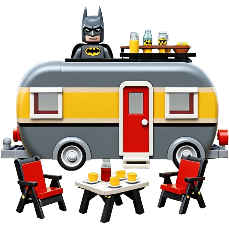 Jetson’s Ultra hotrod cute Lego Haunted Batman dream house Caravan with picnic table and folding chairs on top  emoji