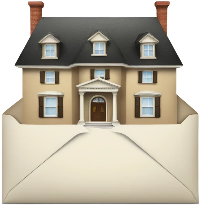 A large house, with envelopes taped to the front  emoji