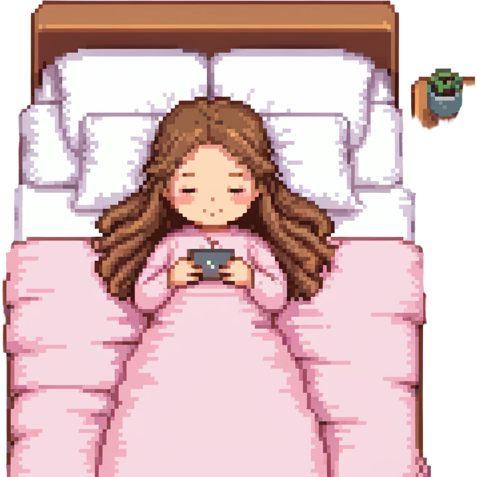 coquette girl sleeping in a pink soft bed emoji