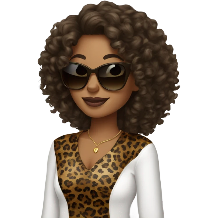 curly hair brunette with leopard color sunglasses emoji