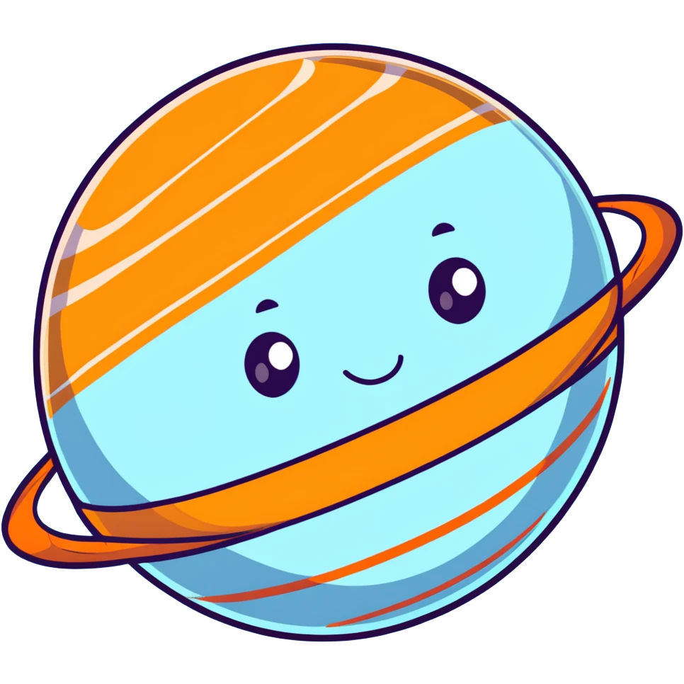Jupiter planet with distinctive orange and white bands and a cute sad face emoji