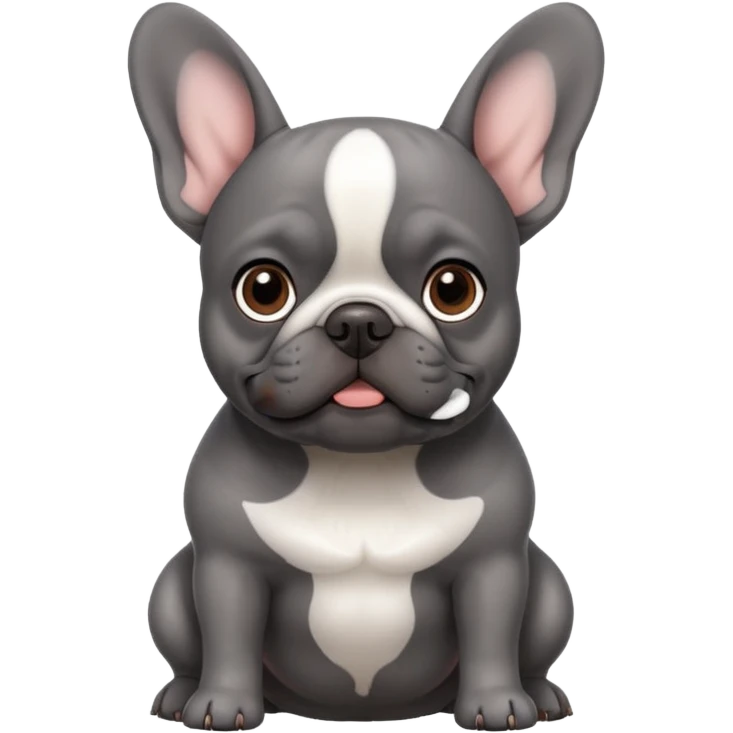 dark gray french bulldog with brown eyes and white belly emoji