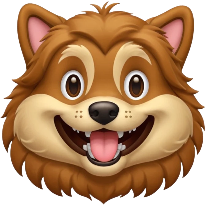 Dog with big smiling mouth but no teeth. Base the image off of the character "DogDay" emoji