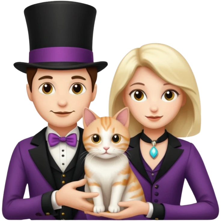 magician couple and their pet cat emoji