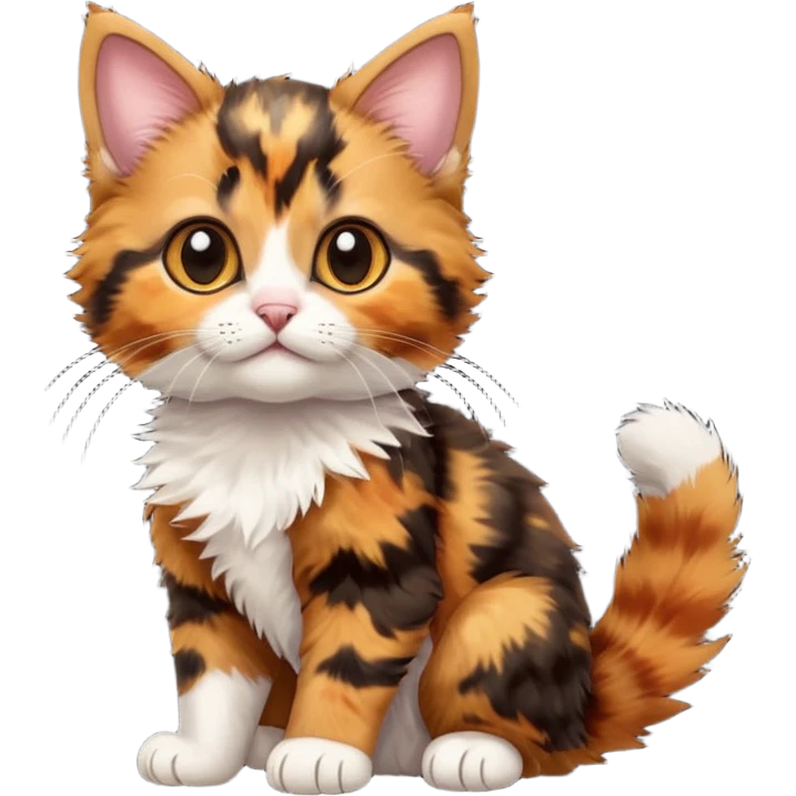 A high-resolution photo-realistic digital illustration of a brown orange black multicoloured  tortoiseshell kitten, chest upward emoji