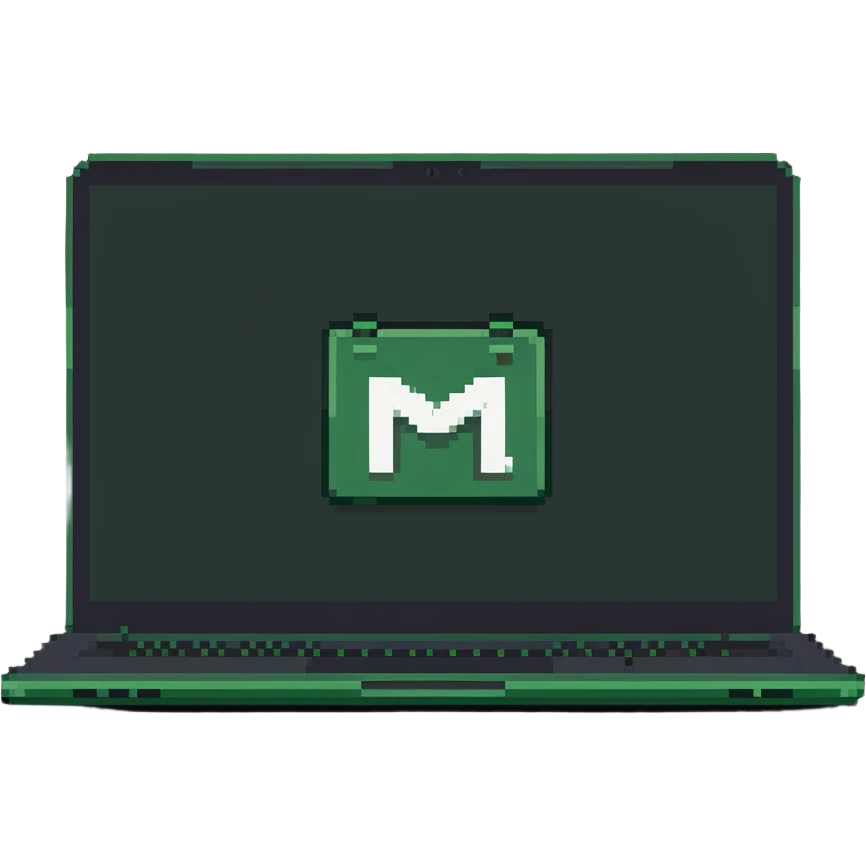 a green laptop having a logo that says cmv on the back of it emoji