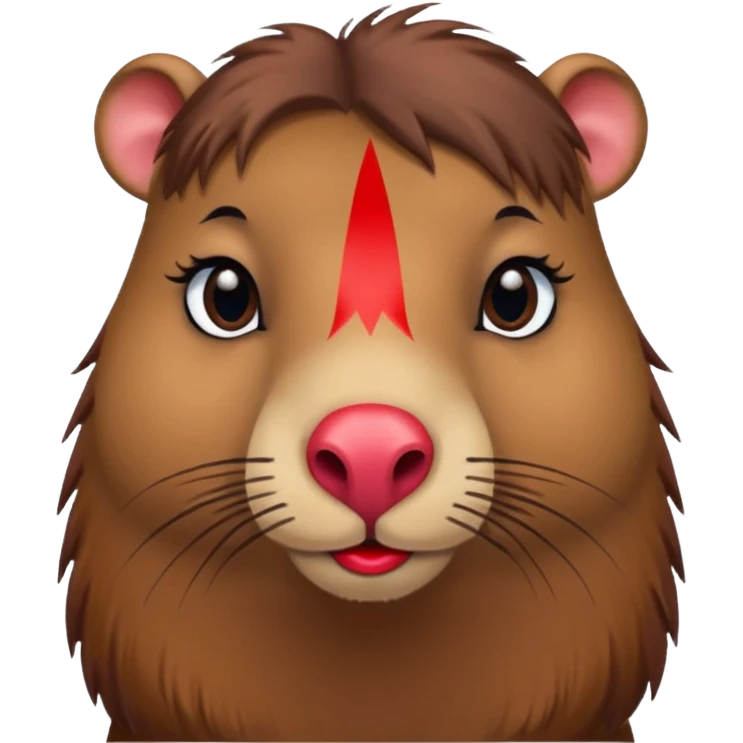 capybara with faka eye lashes and make up on - bright lipstick and eye make up - long brown hair

 emoji