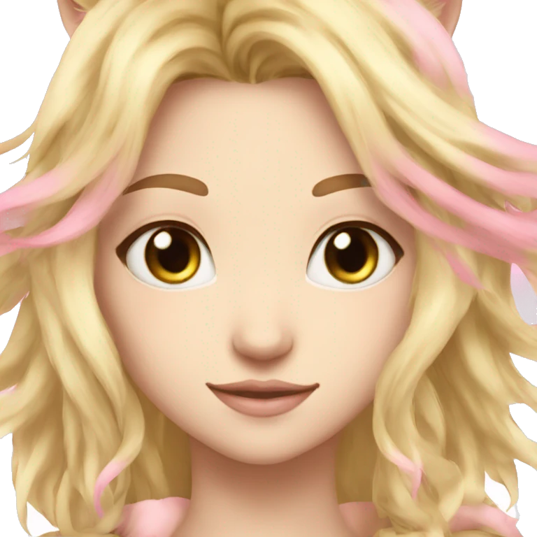 Blonde miqote with long hair and pinks eyes cute beautiful  emoji