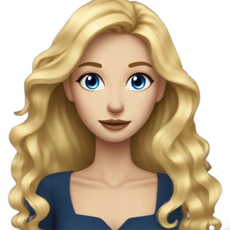 Beautiful skinny woman long blonde hair in dark dress with blue eyes gold earrings with book  emoji