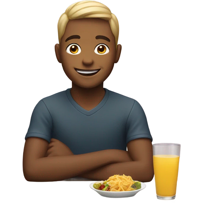 smiling boy at restaurant table emoji