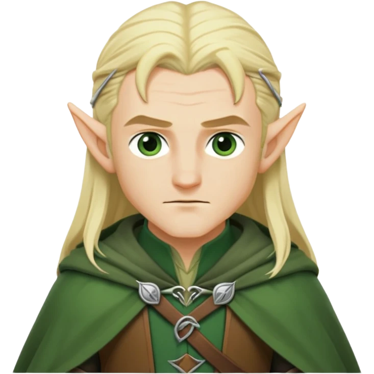 Legolas from Lord of the Rings, blond hair, pointed elf ears, green cloak emoji