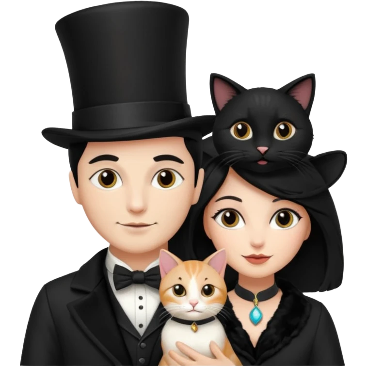 magician couple and their pet cat emoji