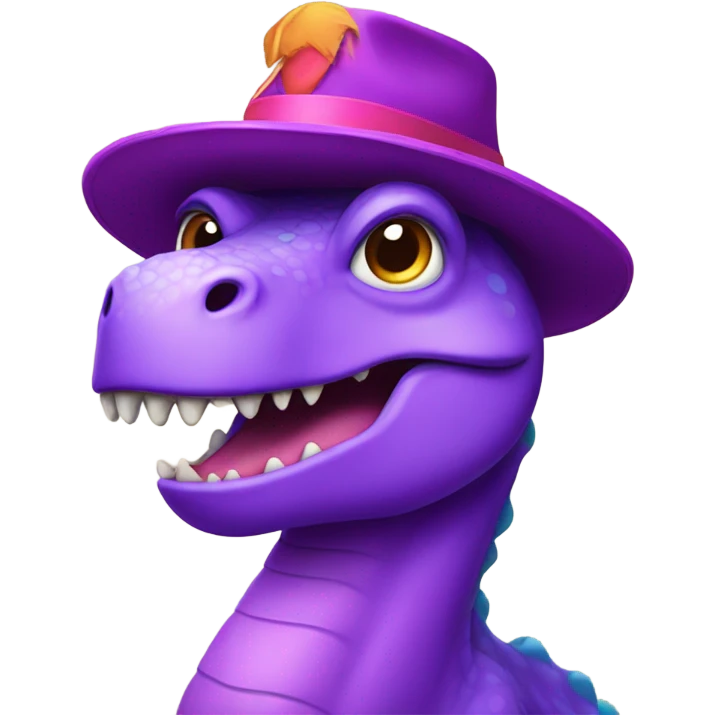 Purple dinosaur with hat emoji