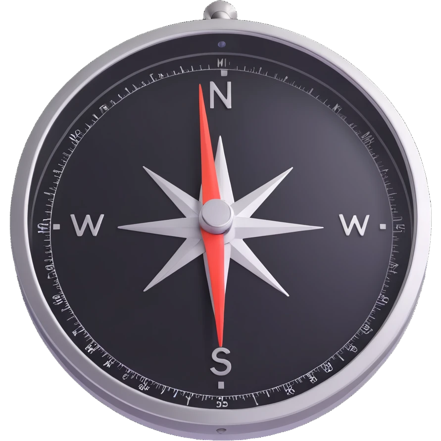 realistic and sleek compass, 3D emoji style, metallic details, clear glass face, modern look, similar to the actual compass emoji emoji