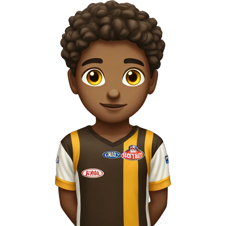  boy in Hawthorn afl jumper   emoji
