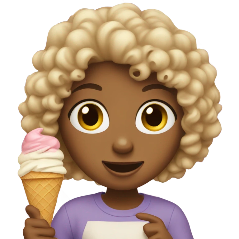 Girl with curly hair eating ice cream emoji
