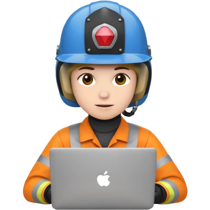 Person mit Helm sitzt an einem Laptop emoji