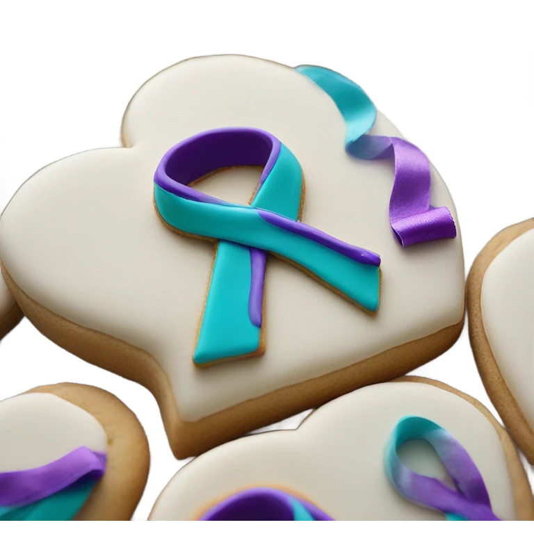 Purple and dteal Suicide awareness ribbon on heart cookie emoji