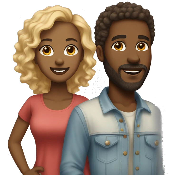 Black couple, lady has blonde highlights with a light brown skin tone,  man has dark brown short curls and a beard and go tee, with medium brown skin  emoji