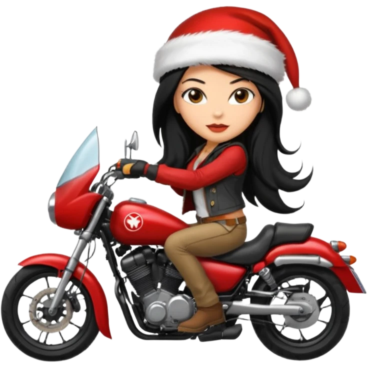 biker girl black long hair moto christmas yamaha emoji