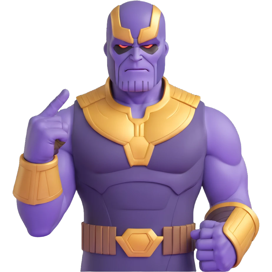 Purple villain Thanos with Squid Game aesthetic showing middle finger emoji