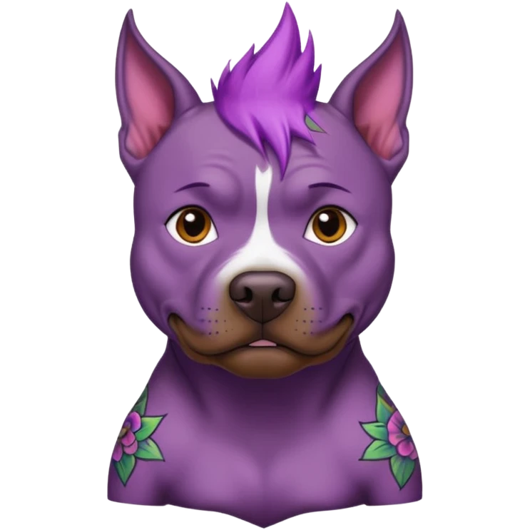 very tattoed brown face pitbull dog with purple spiky hair emoji