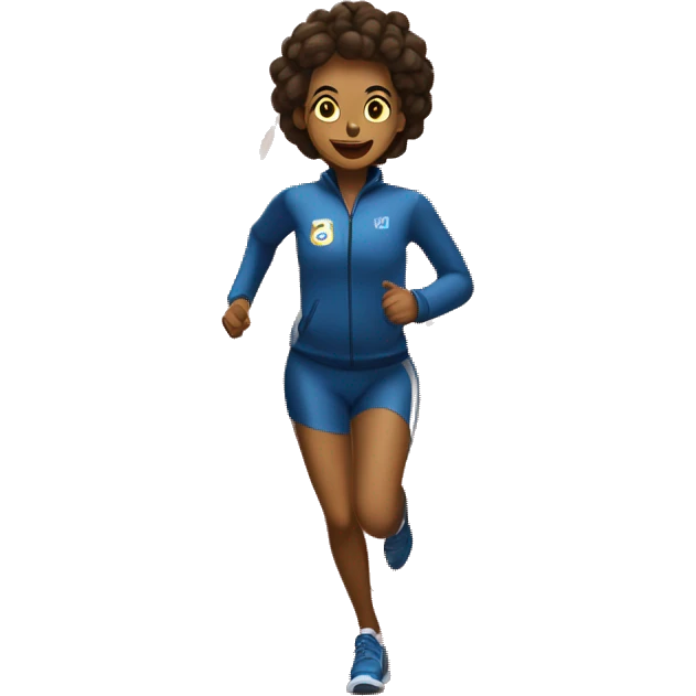 Girl running on a track with a track suit that has a 35 on it  emoji