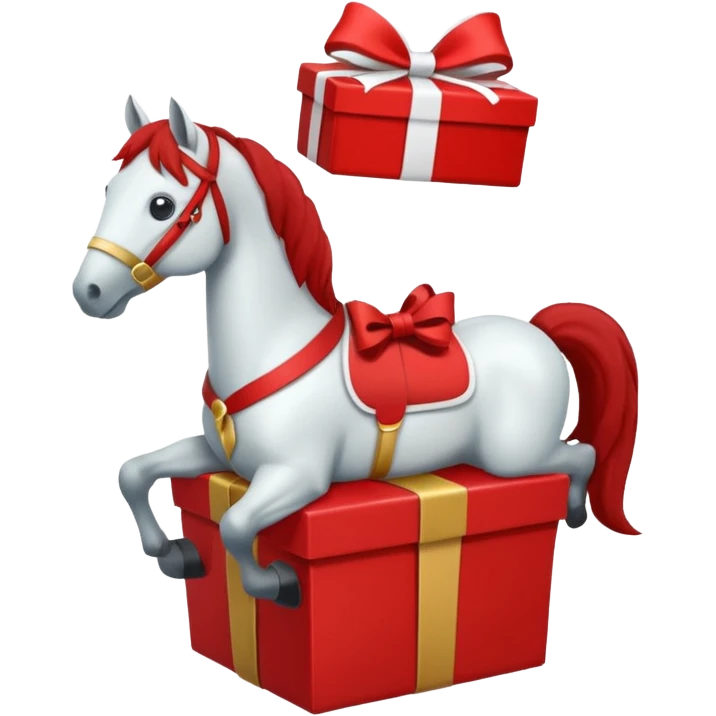 a New Year's horse with a red saddle, which has a red gift box with a white bow on the saddle emoji