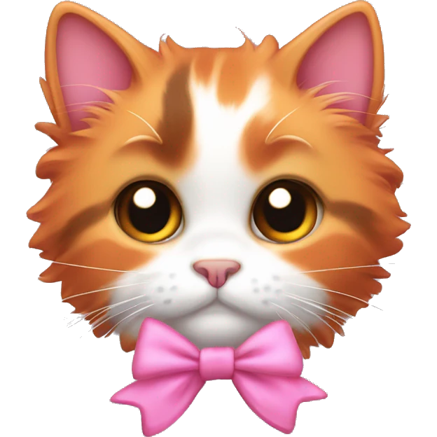 cute fluffy orange black calico cat with pink bow  emoji