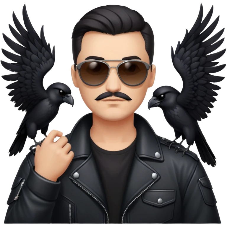 Biker with wings wearing sunglasses holding a raven emoji