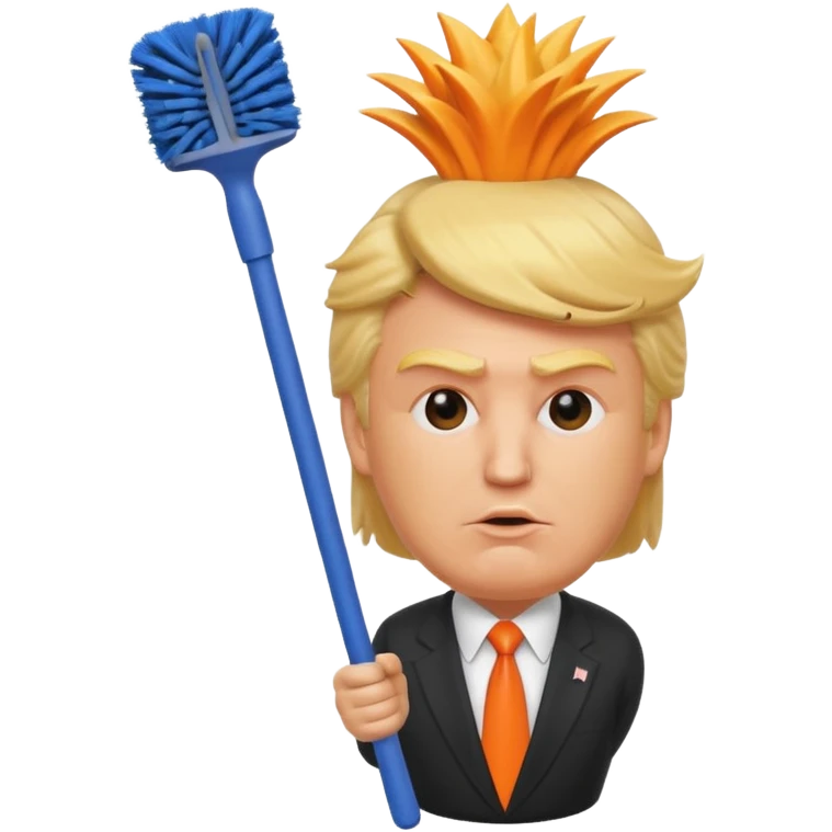 a toilet brush with donald trump face and hair emoji