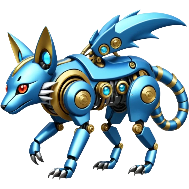 Mechanical shiny alloy metallic futuristic steel highly advanced technological cyborg cybernetic Genet-Absol-Zeraora-Primagen-fusion-creature  emoji