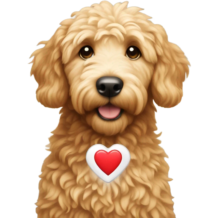 Golden doodle holding a heart lighter emoji