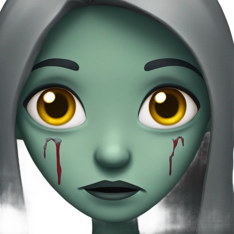girl zombie with black long hair with teeth and serious face  emoji