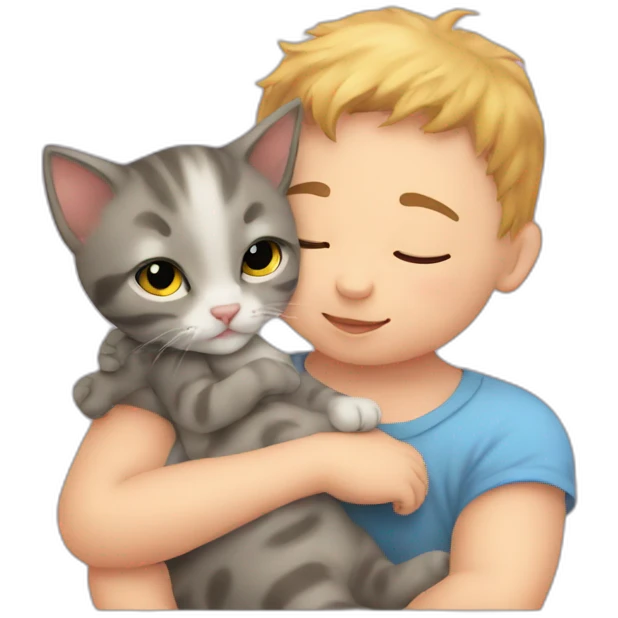 kitten cuddling baby human emoji