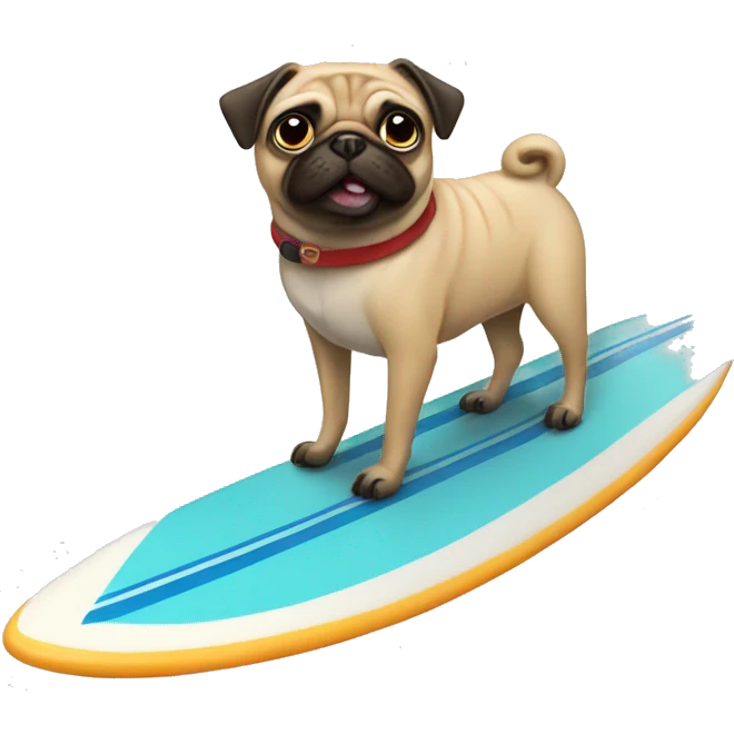 pug riding a surfboard emoji