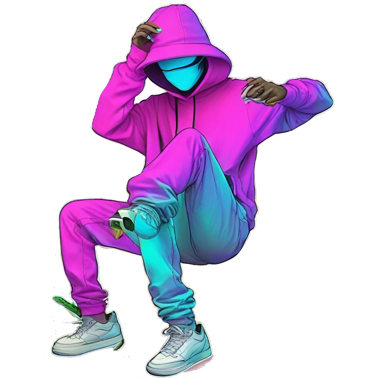 Multicoloured neon person smoking wearing hoodie dancing hip hop bucket hat tropical Skater fashion aesthetic baggy clothes graphic t shirt 420 emoji