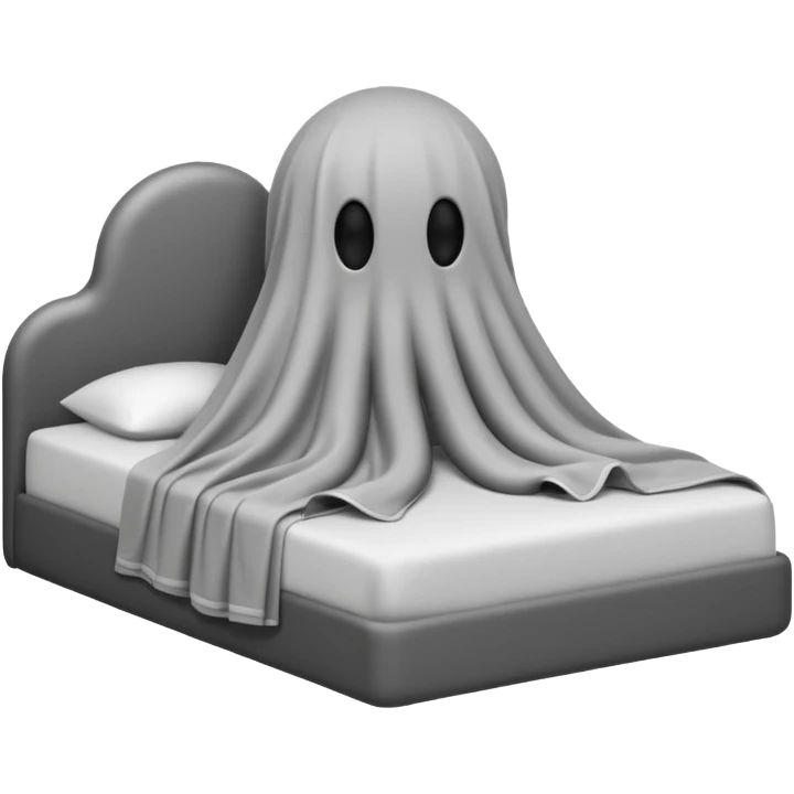 Minimalist emoji-style sticker of a bed with a covered figure and something strange peeking out from underneath. Grayscale only, simple icon.

 emoji