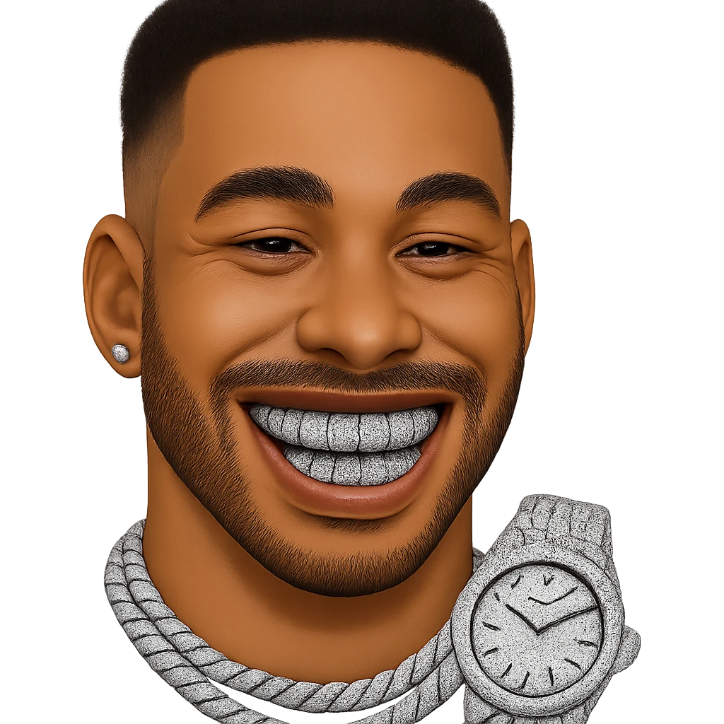 smiling face emoji with diamond grillz emoji