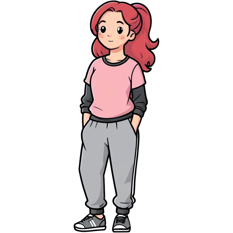 Red hwad long hair pink top pale freckles and sweatpants emoji