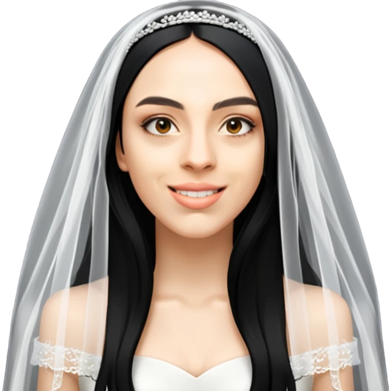 Woman with long black hair and wedding veil emoji
